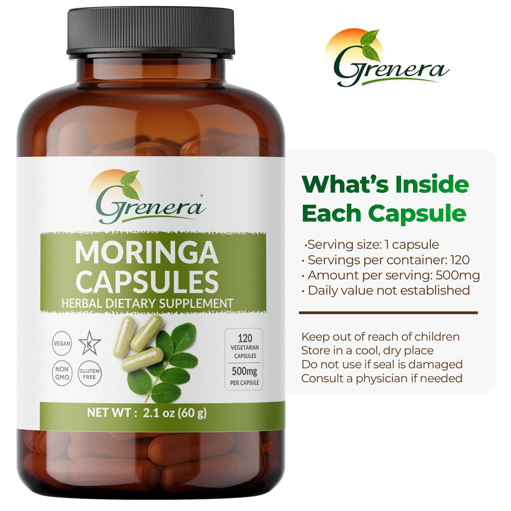 Moringa Capsules 500mg Moringa Oleifera Leaf Powder 120 Count X939009