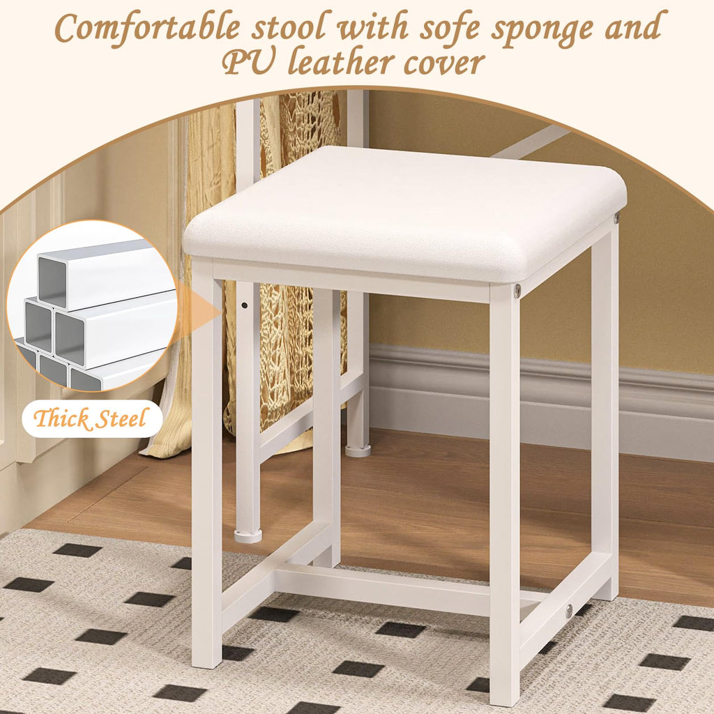 White Compact Vanity Desk with Mirror and Chair M7972