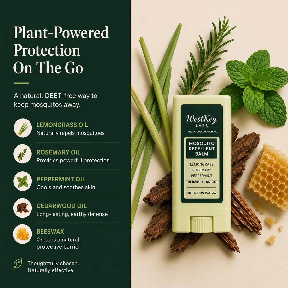 Mosquito Repellent Balm Stick 3-Pack 0.5oz DEET-Free Plant-Based L593