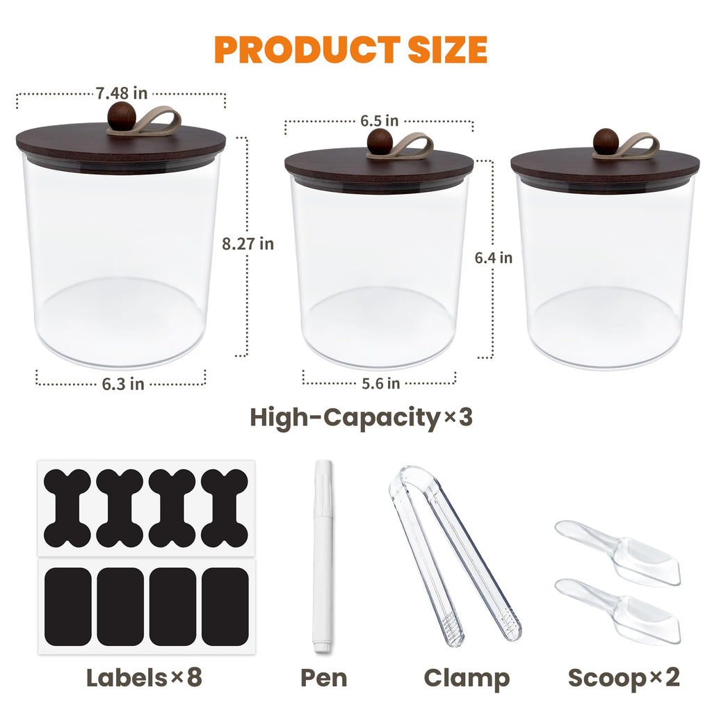 3 Pack Airtight Dog Treat Containers with Bamboo Lids A211304