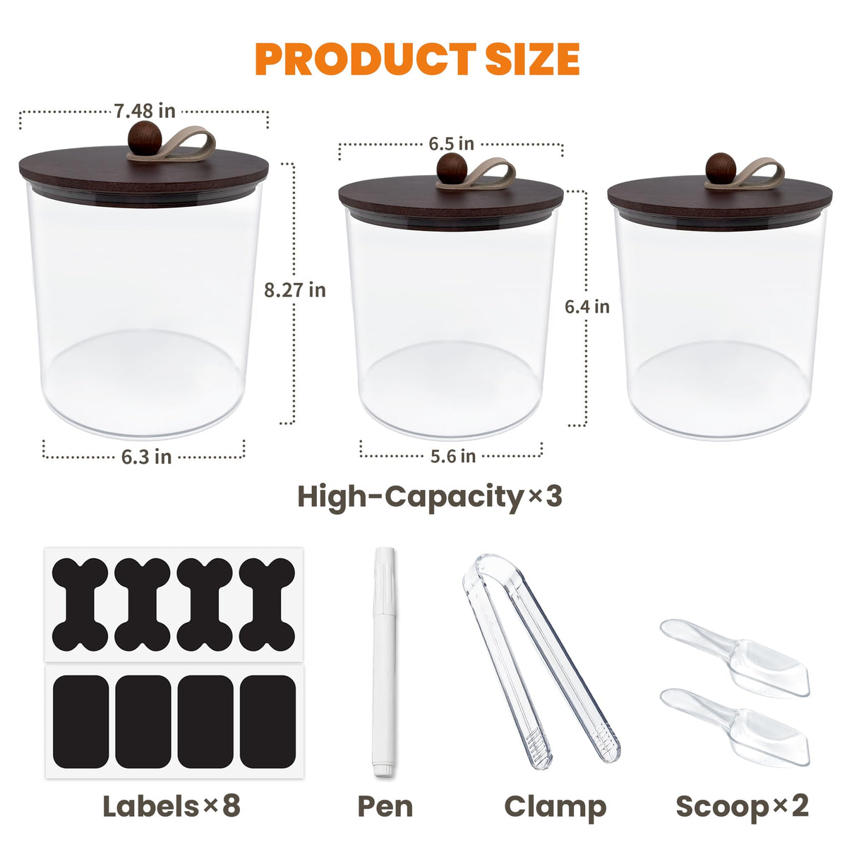 3 Pack Airtight Dog Treat Containers with Bamboo Lids A211304