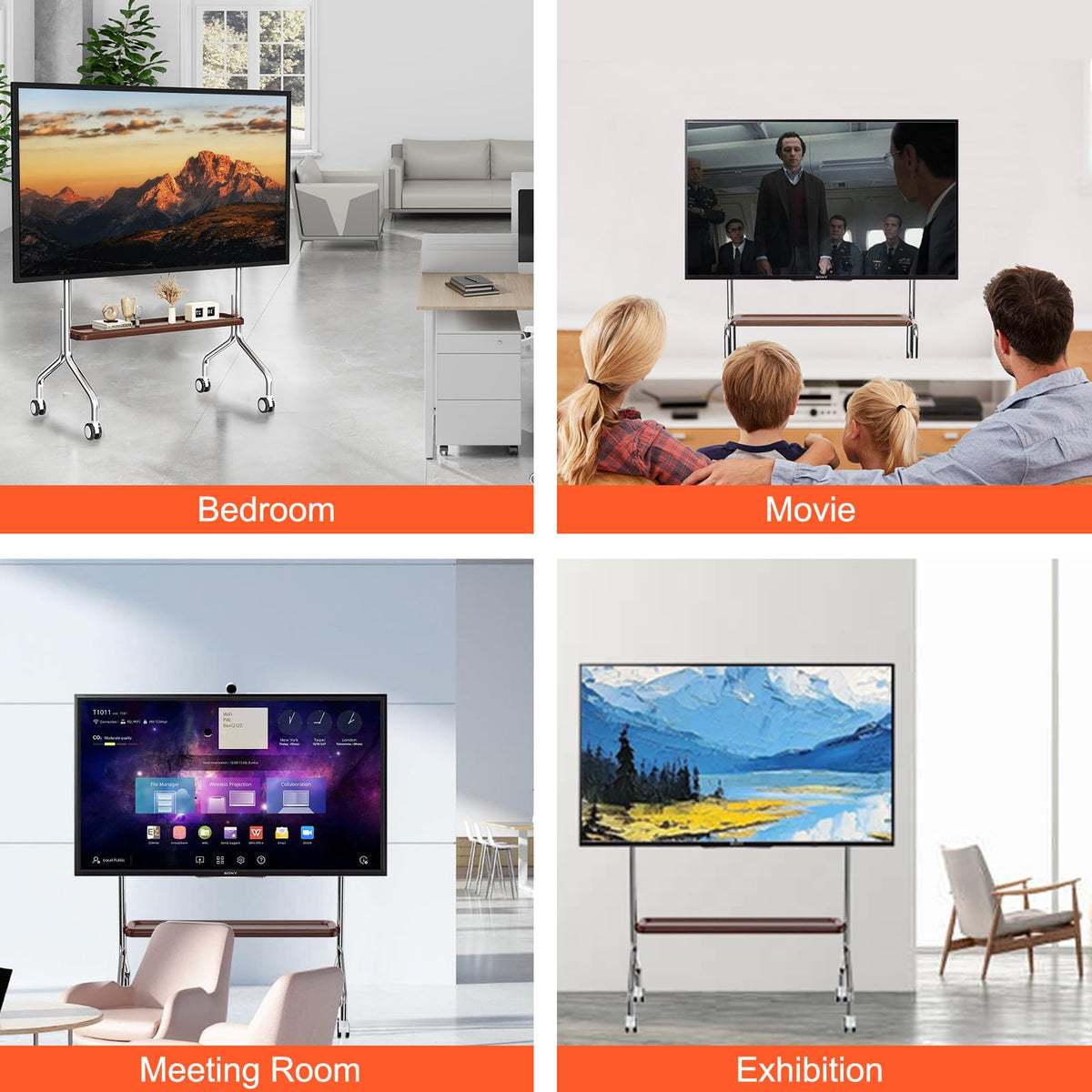 Rolling TV Stand for 32-75" TVs with Shelf I387