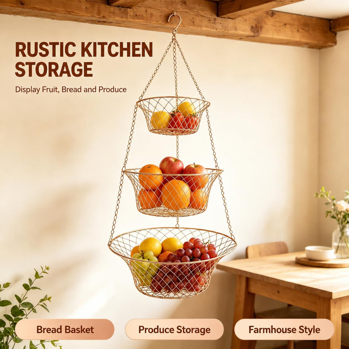 3-Tier Copper Hanging Basket N91732