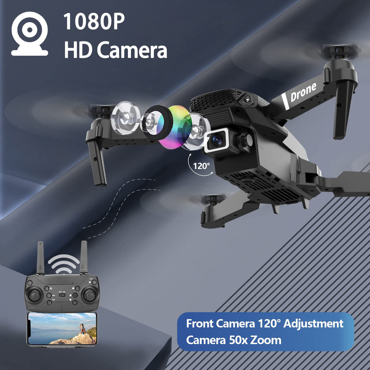 Foldable RC Quadcopter Drone with 1080P Camera, 2 Batteries, Carrying Case W707926