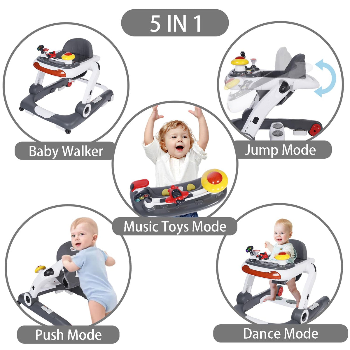 5 in 1 Baby Activity Walker with Wheel, Music & Lights D621