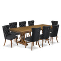 9 Piece Dining Table Set with 8 Dark Grey Polyester Chairs Q878