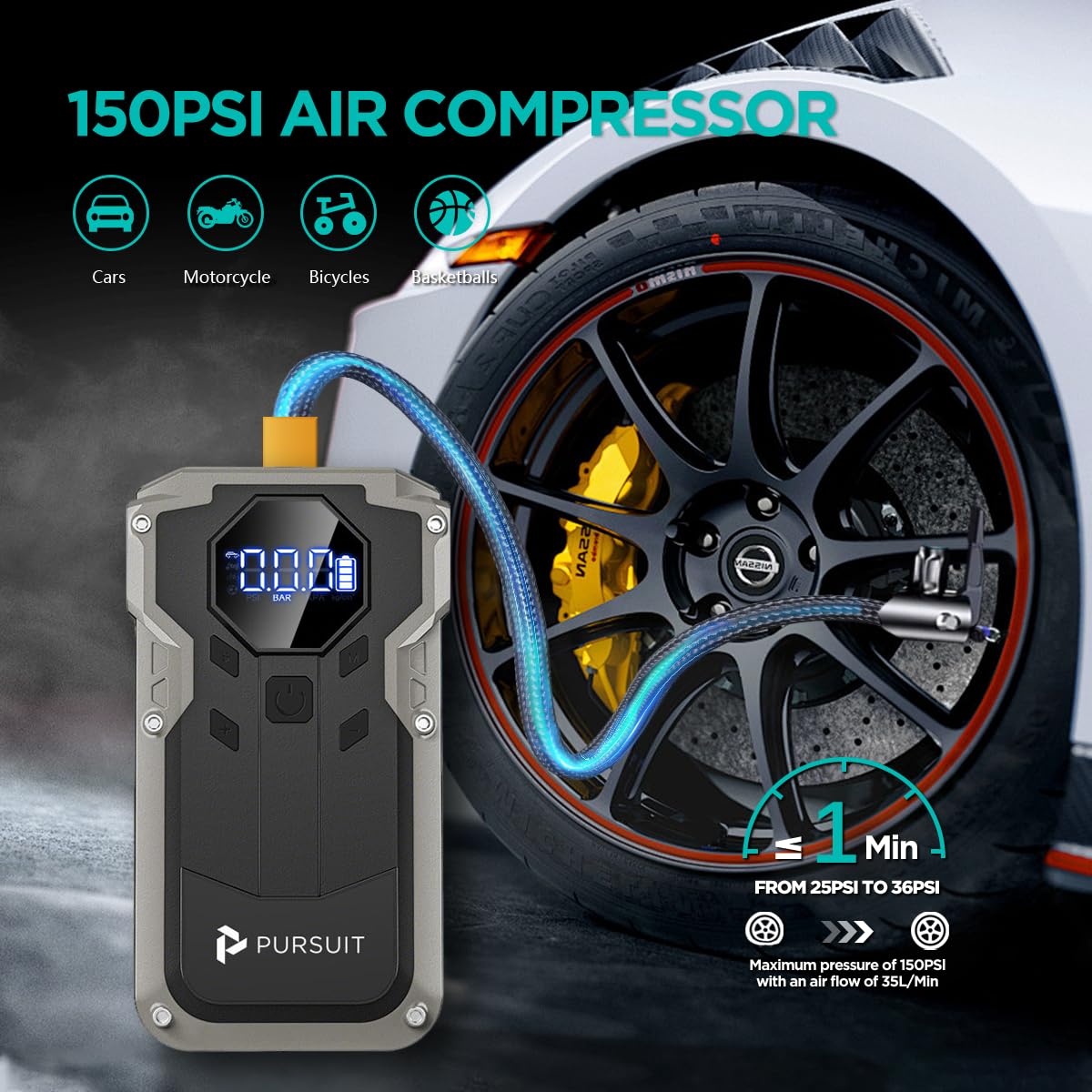 2000A Peak 150PSI Portable Jump Starter with Air Compressor T716