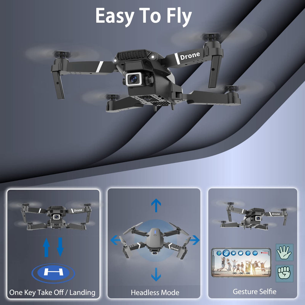 Foldable RC Quadcopter Drone with 1080P Camera, 2 Batteries, Carrying Case W707926