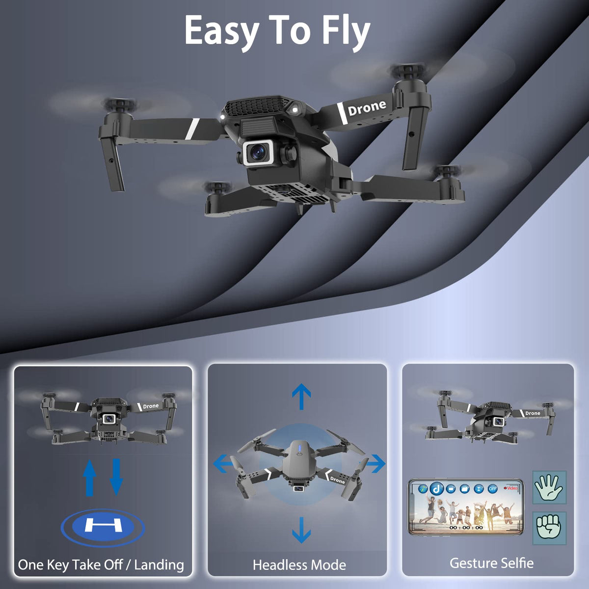 Foldable RC Quadcopter Drone with 1080P Camera, 2 Batteries, Carrying Case W707926