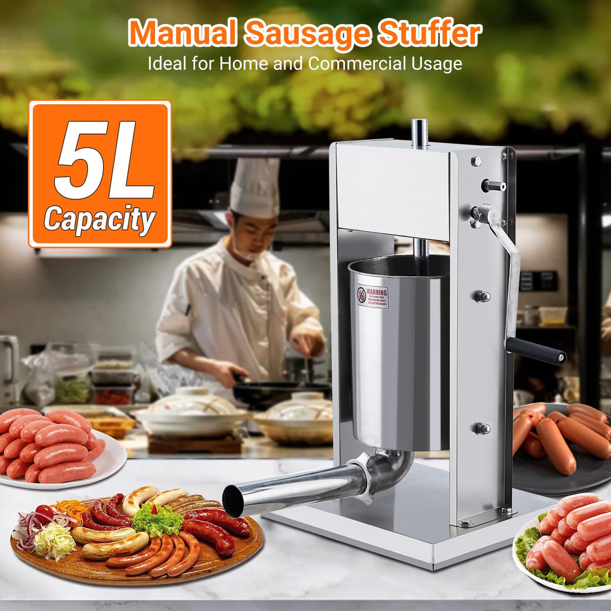 5L Stainless Steel Manual Sausage Stuffer V56946