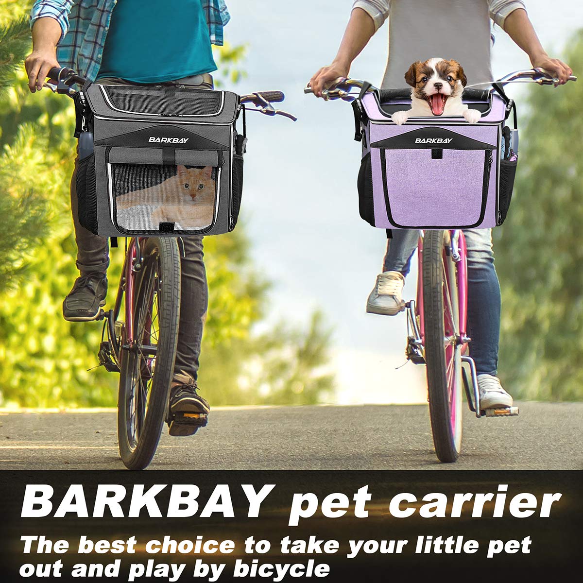 Foldable Soft-Sided Dog Bike Basket Carrier with 2 Open Doors E205429