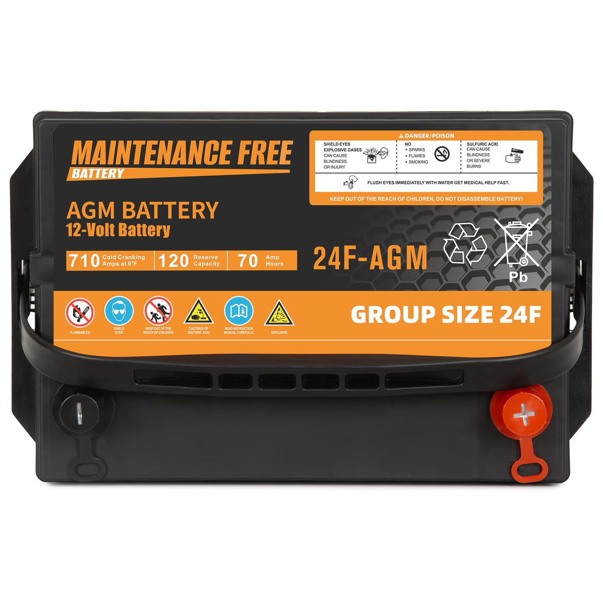 Group Size 24F AGM Automotive Battery 12V 70Ah 710 CCA G187