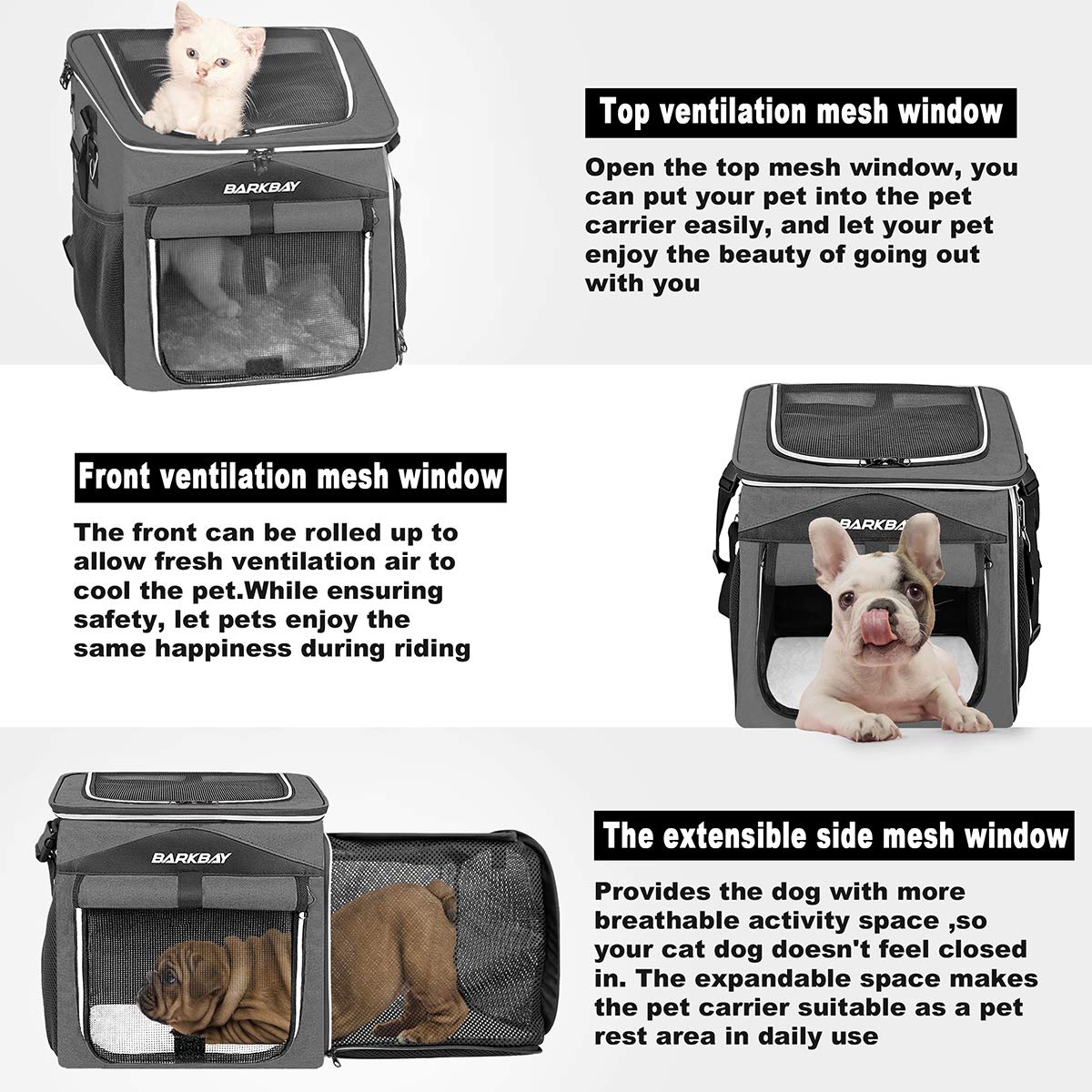 Foldable Soft-Sided Dog Bike Basket Carrier with 2 Open Doors E205429