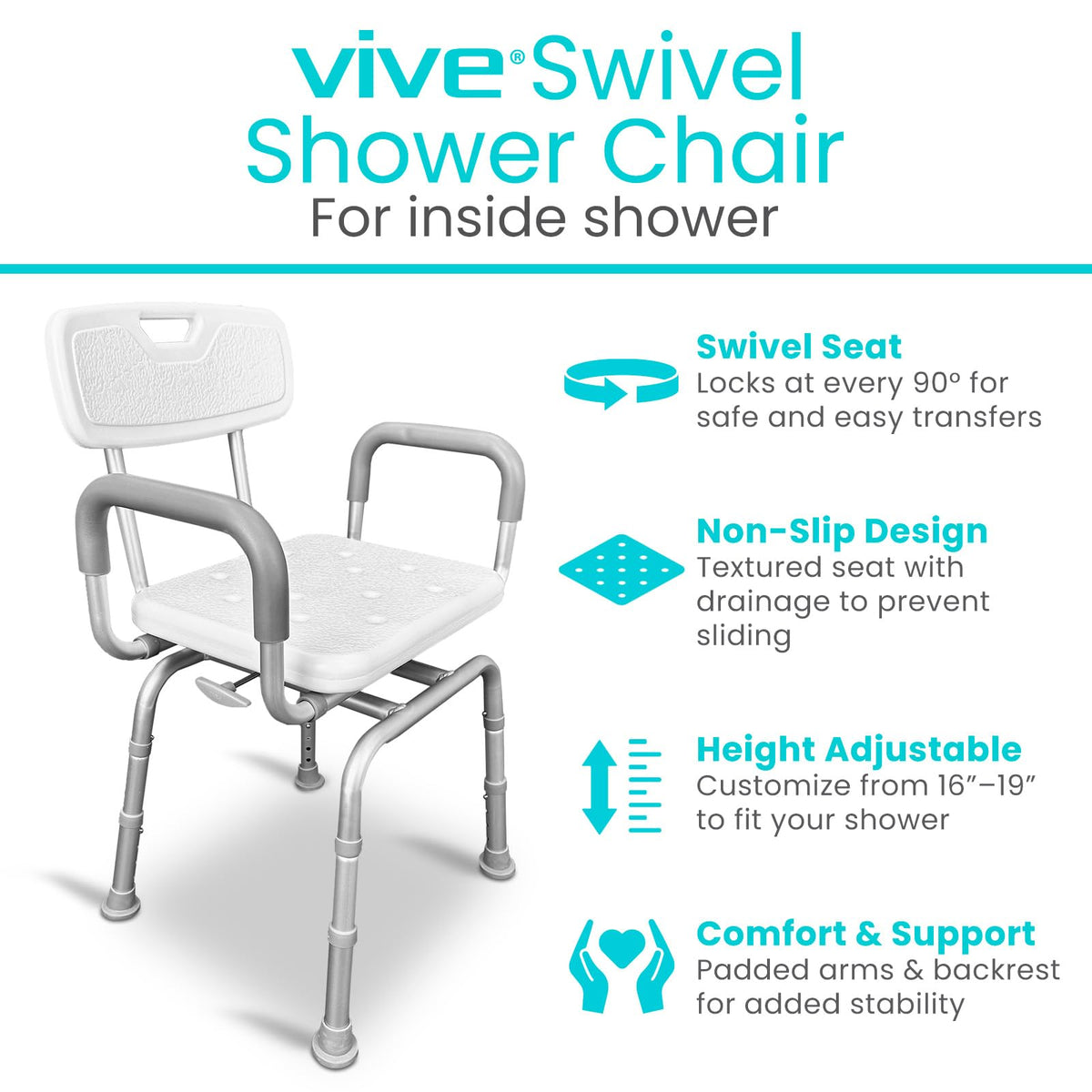 Swivel Shower Chair with Removable Back & Arms G477572