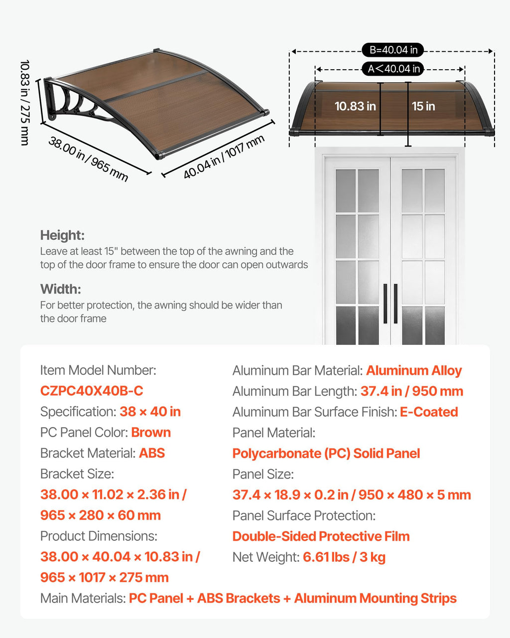 38" x 40" Door Window Awning G639337