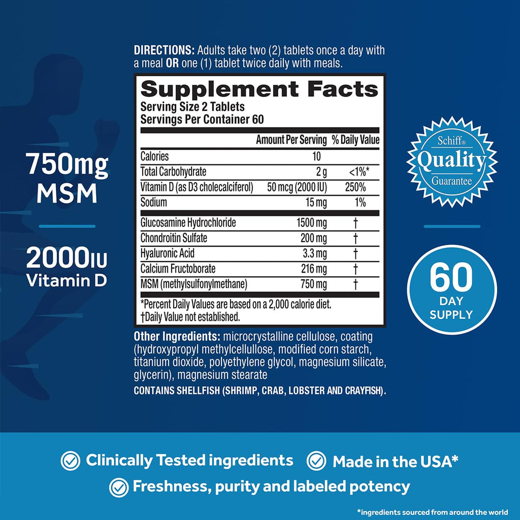 Glucosamine Chondroitin MSM Vitamin D3 Joint Support Supplement 120 Tablets 2 Pack V2677