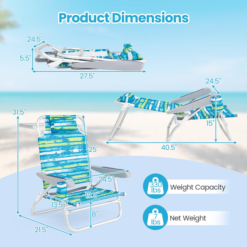 2Pcs Folding Camping Chair with Adjustable Backrest, Cup Holder & Headrest, Green J51574