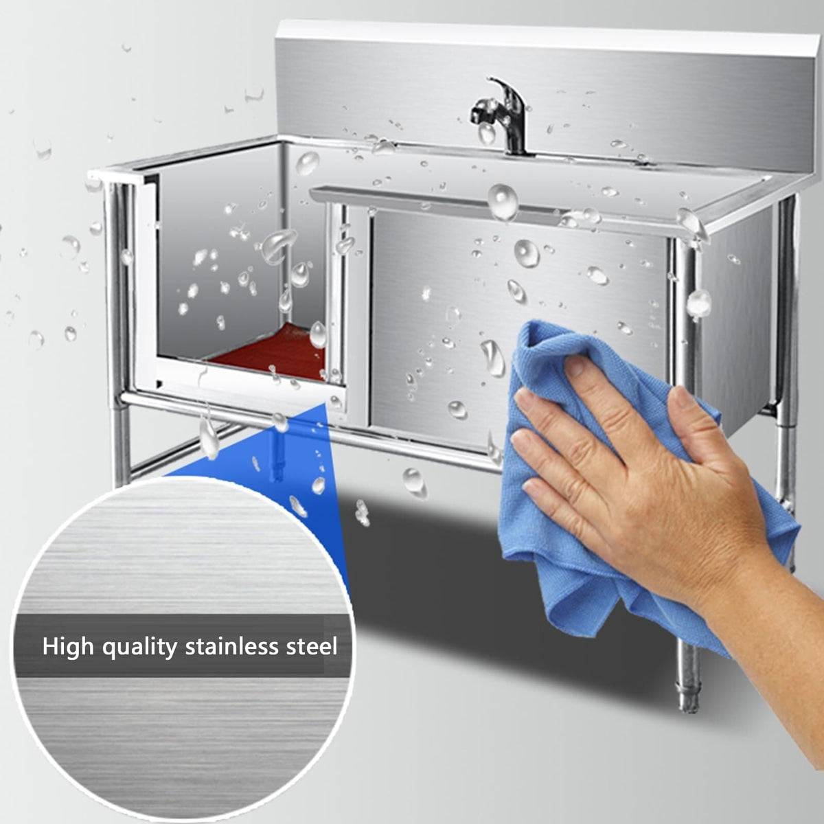 Stainless Steel Dog Grooming Tub with Sliding Door Q15223