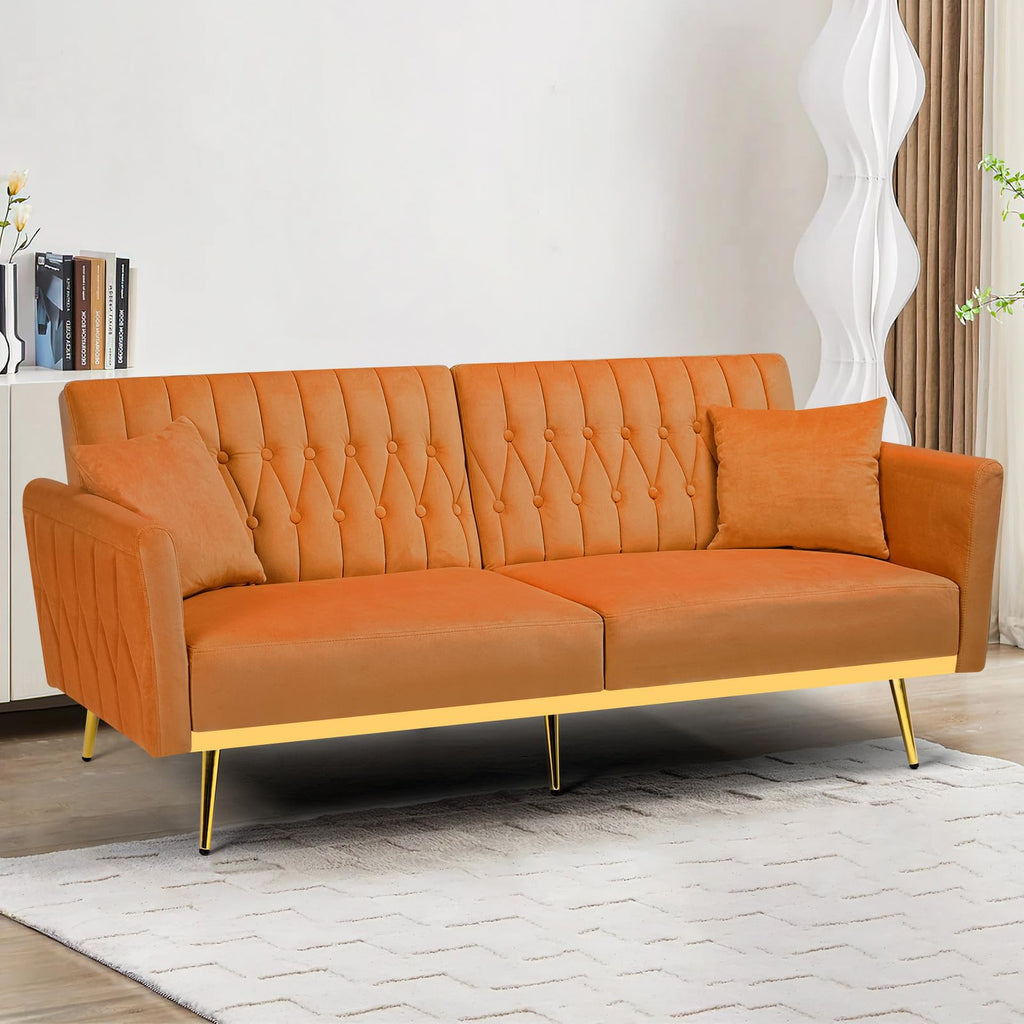 70" Velvet Futon with Adjustable Backrest and Armrests R6582