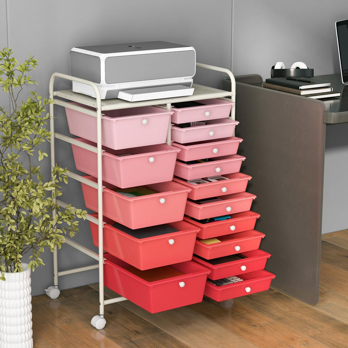 15 Drawer Multicolor Rolling Storage Cart D716262