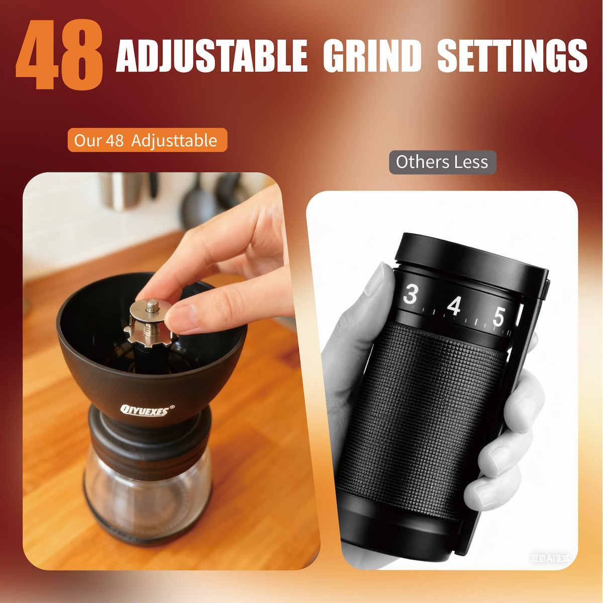 Manual Coffee Grinder 48 Adjustable Settings 80g Conical Burr 2 Jars Q461854