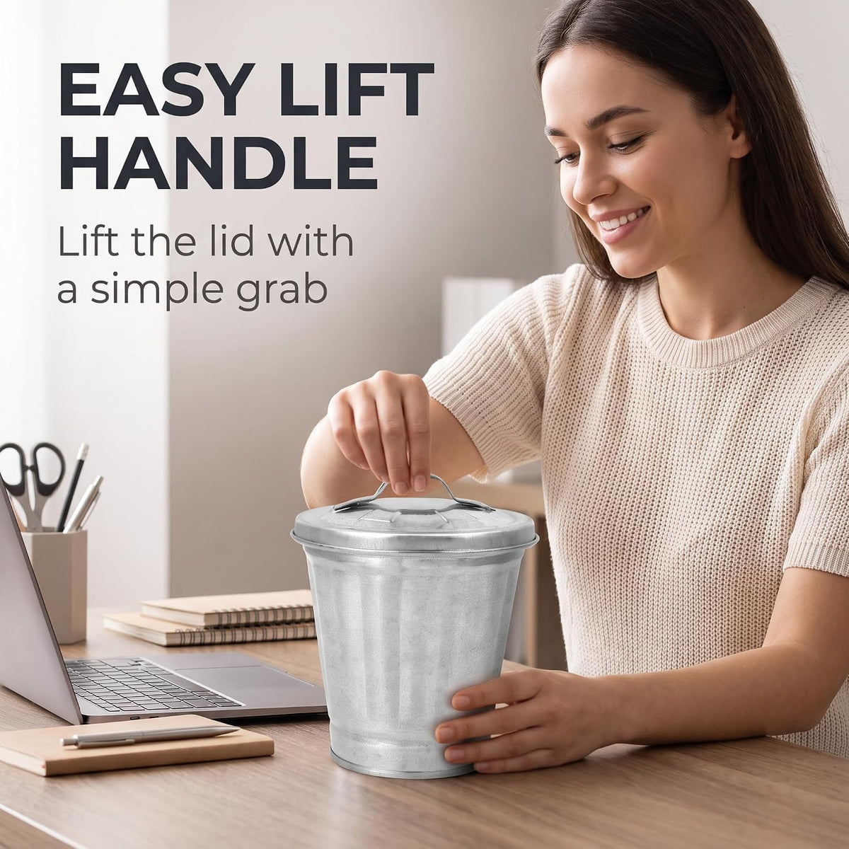 Silver Mini Galvanized Trash Can with Lid D373961