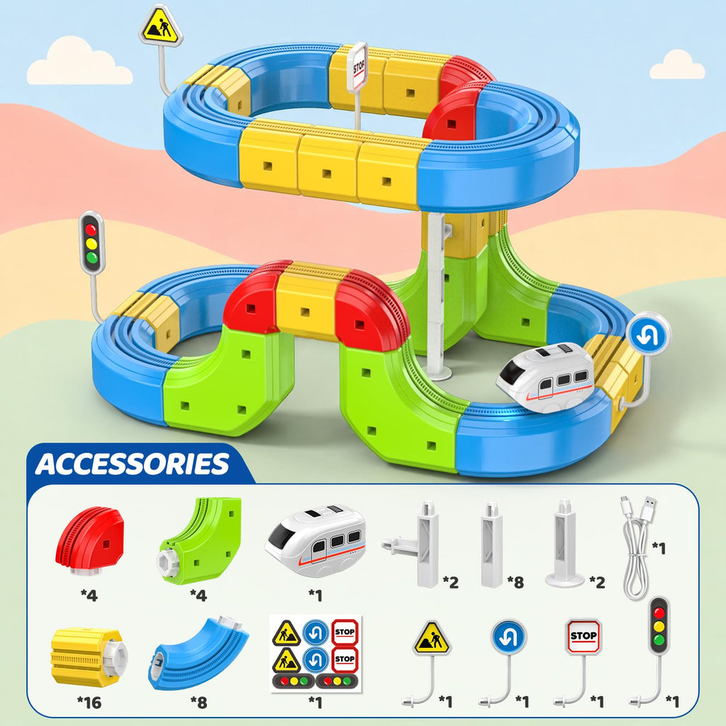 52PCS Electric Train Set 3D Flexible Race Track Toy Z873534