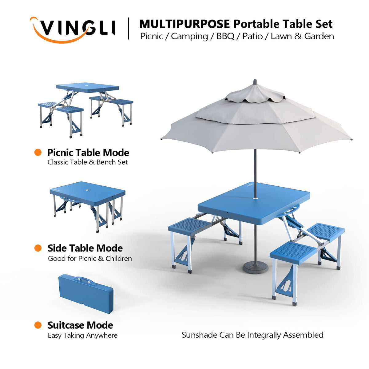 4 Ft Folding Picnic Table Set with 4 Seats D980030