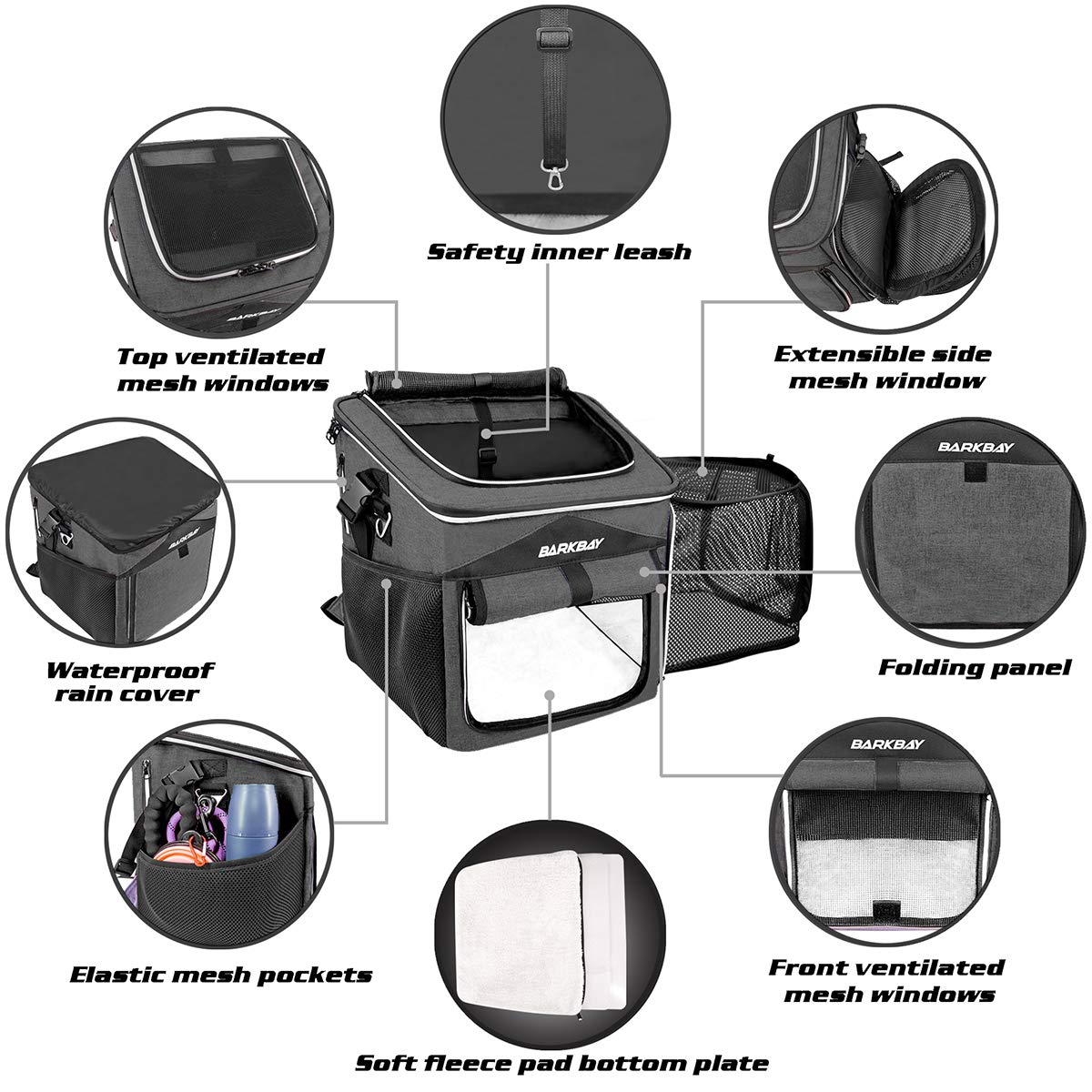 Foldable Soft-Sided Dog Bike Basket Carrier with 2 Open Doors E205429