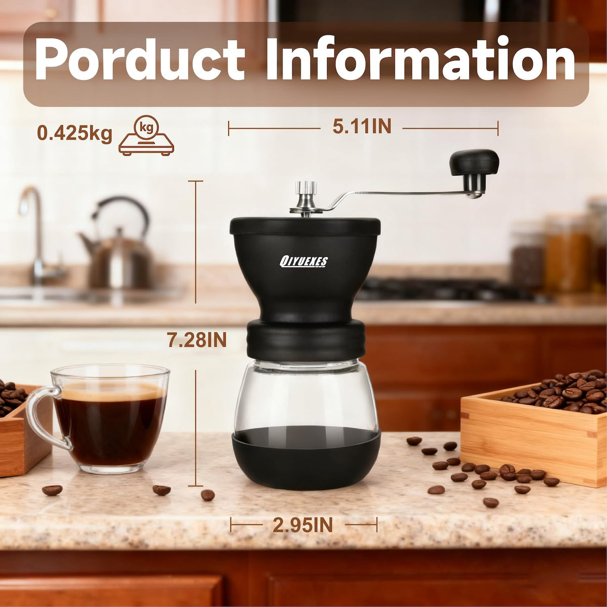Manual Coffee Grinder 48 Adjustable Settings 80g Conical Burr 2 Jars Q461854