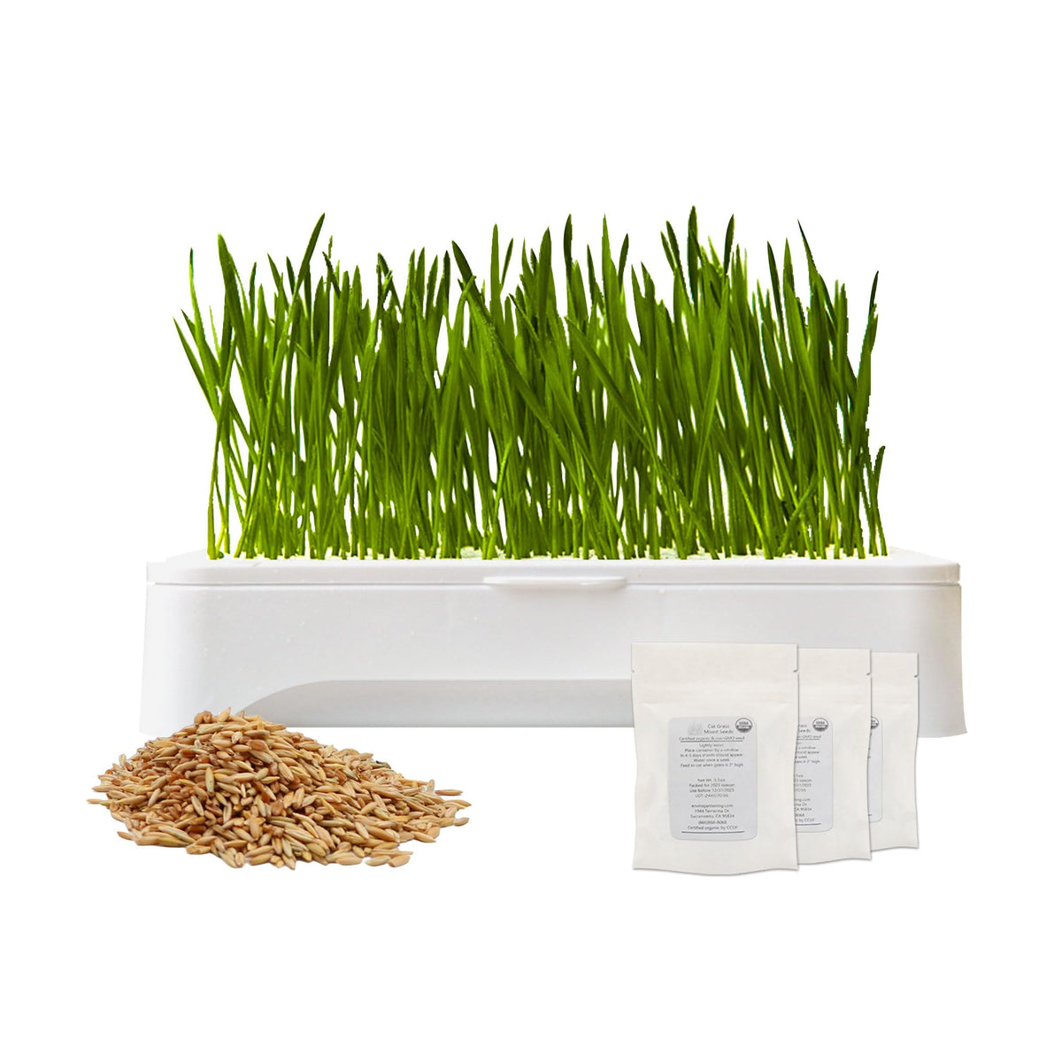 Cat Grass Kit with Organic Seeds Mix and Hydroponic Sprout Tray R7903