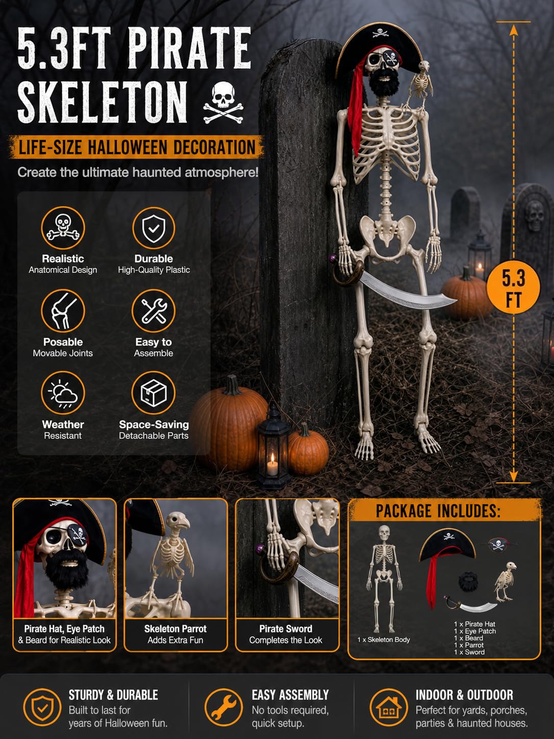 5.4 Ft Halloween Skeleton Decoration U9224