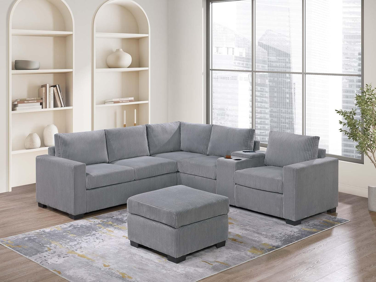 Light Gray Corduroy 4pc Sectional Sofa Set D2676
