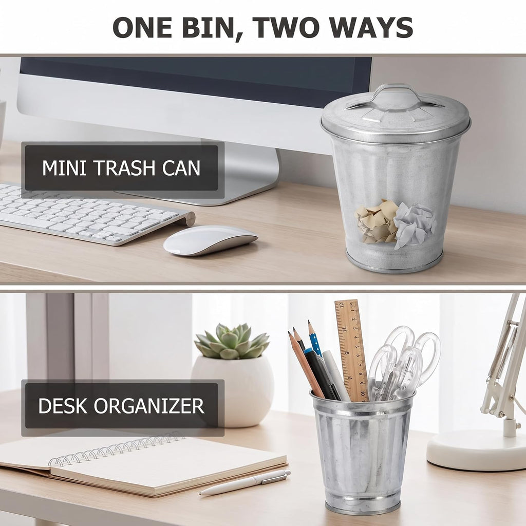 Silver Mini Galvanized Trash Can with Lid D373961