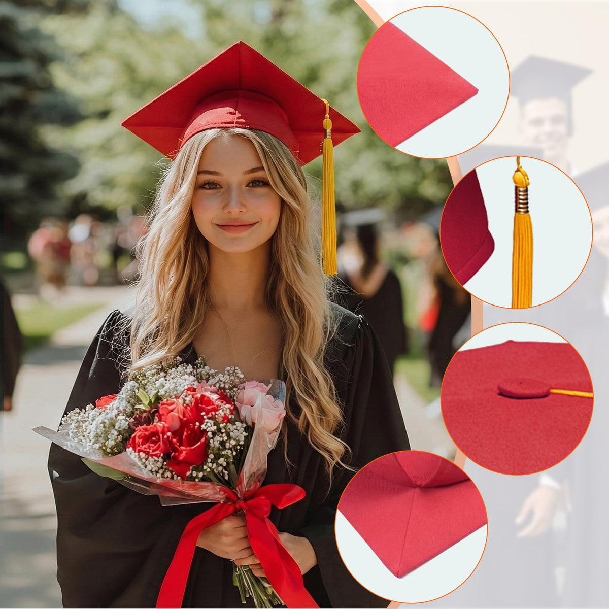 Graduation Cap with Tassel Adjustable Adult Graduation Hat S37572