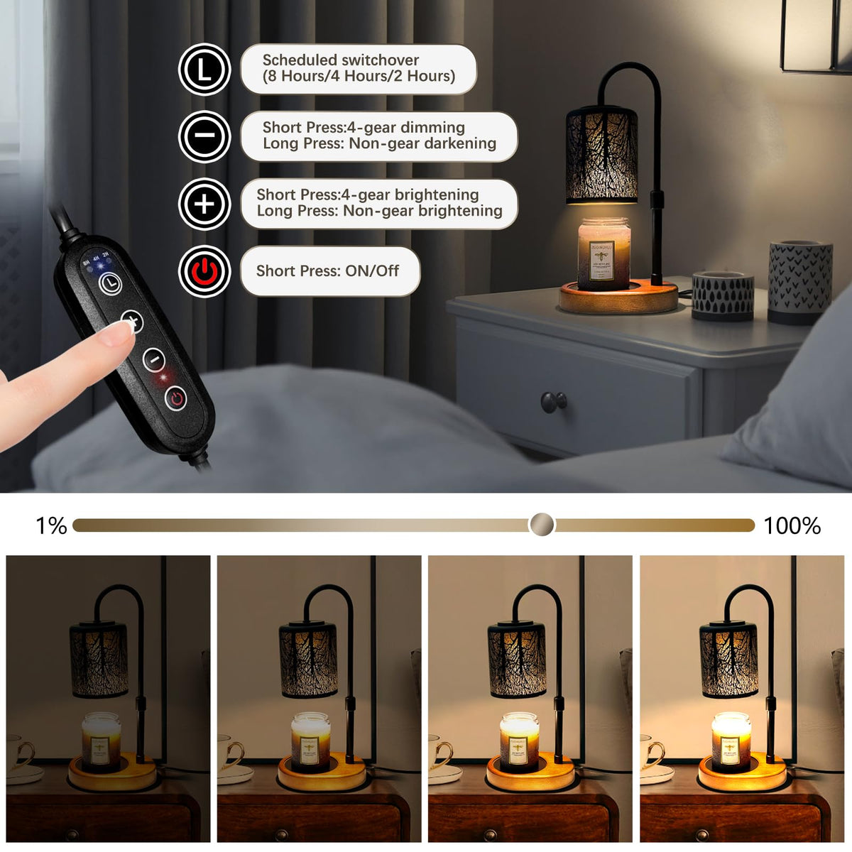 Black Adjustable Height Electric Candle Warmer with Timer and Dimmer A602564