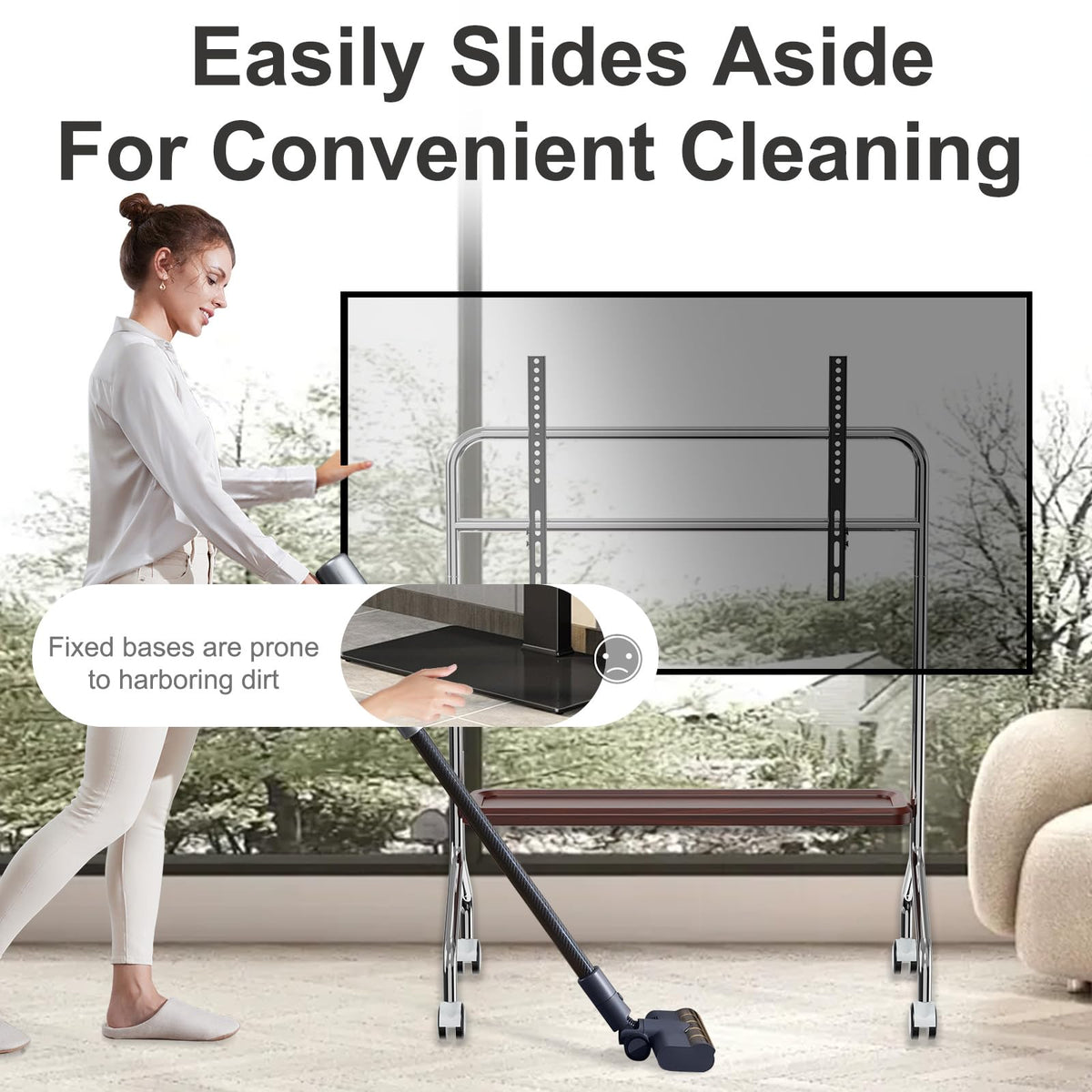 Rolling TV Stand for 32-75" TVs with Shelf I387