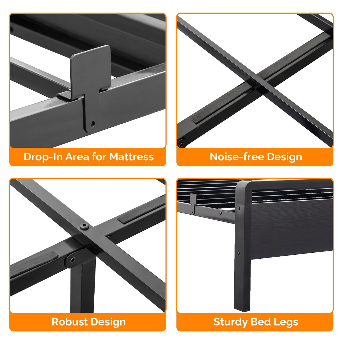 Full Size Metal Platform Bed Frame with LED Headboard and Charging Ports, Black U1842