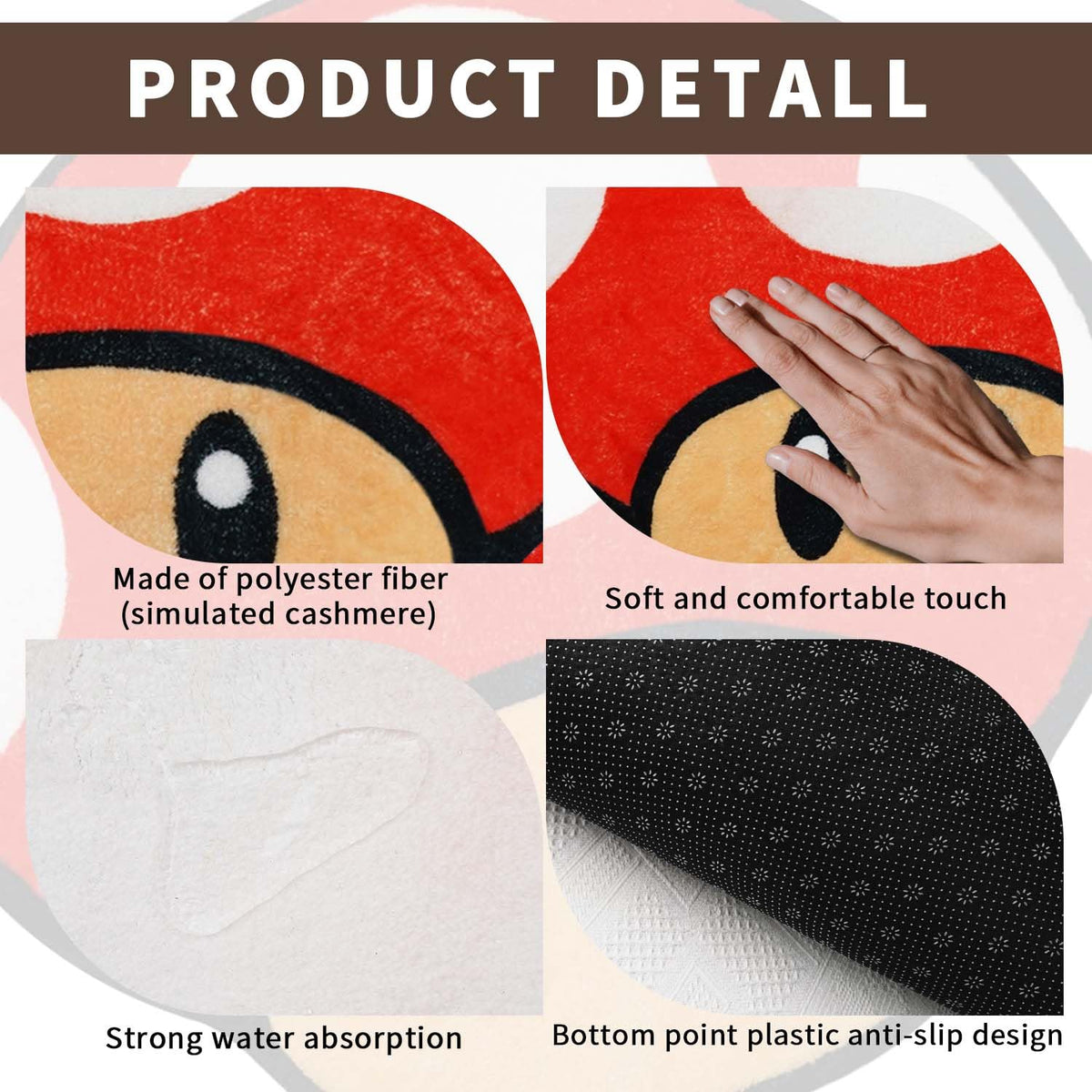 Red Irregular Shaped Non-Slip Absorbent Washable Bath Mat S8157