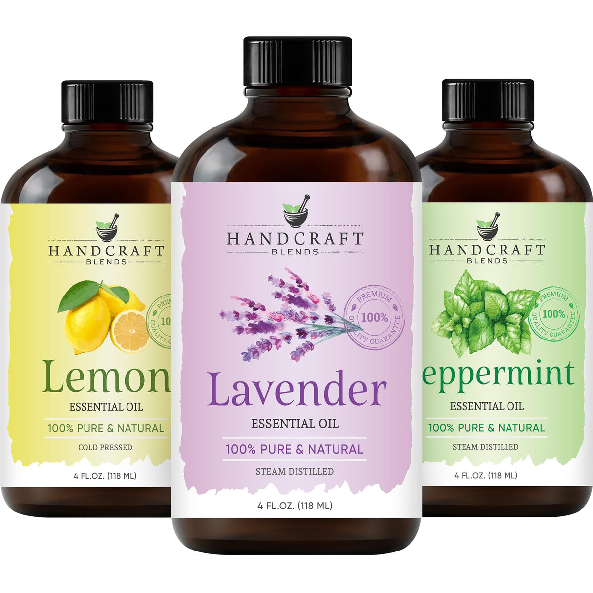 Lemon Peppermint Lavender Essential Oil Set 4 Fl. Oz C4071
