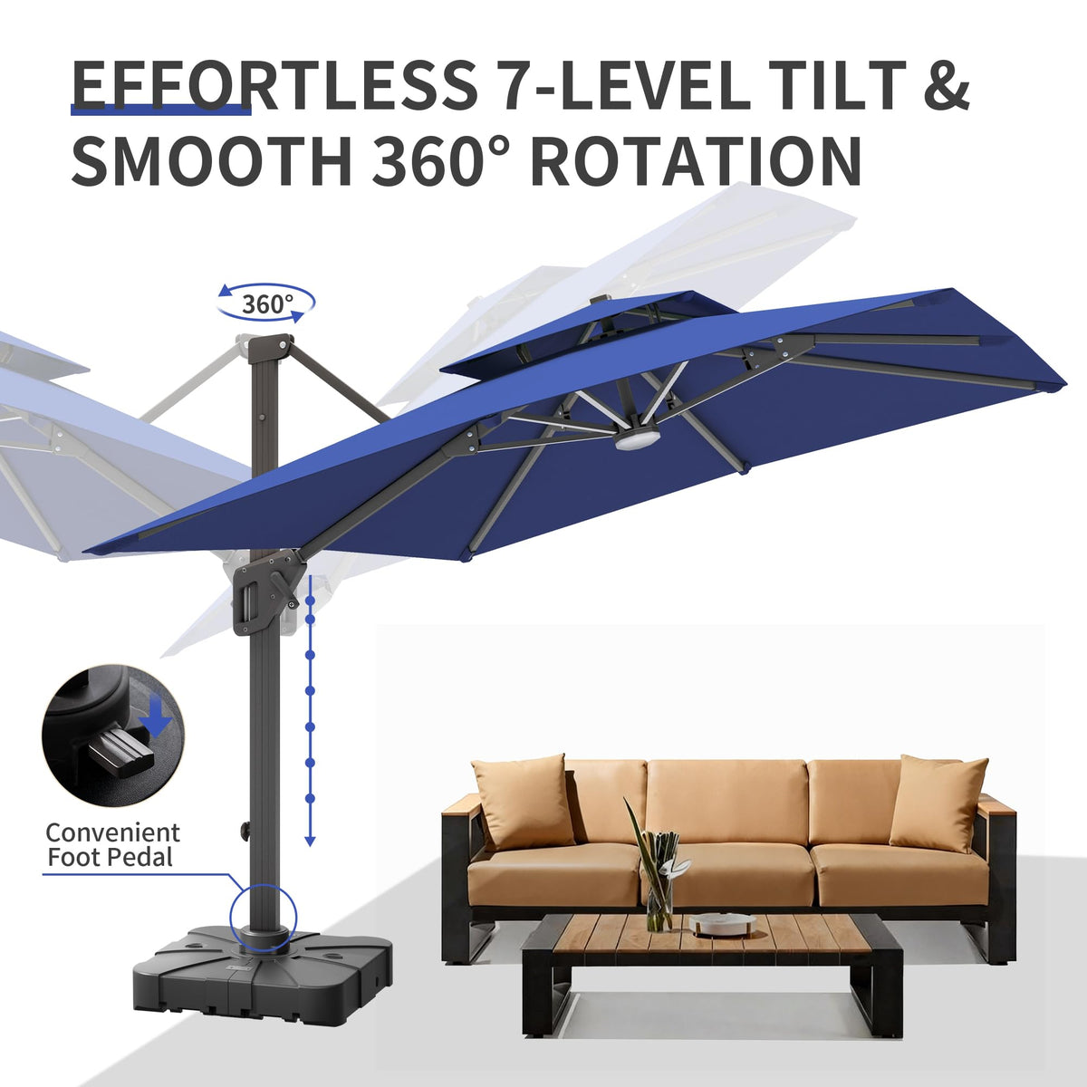 10 X 13 FT Cantilever Patio Umbrella with Base & Lights L919568