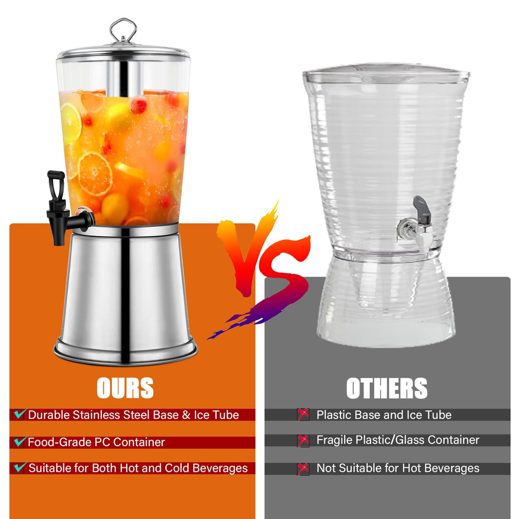 2 Gallons Stainless Steel Beverage Dispenser with Stand and Spigot O570466
