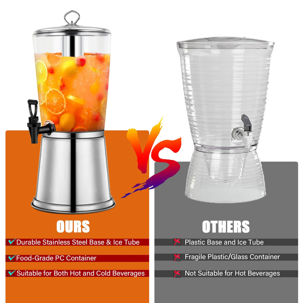2 Gallons Stainless Steel Beverage Dispenser with Stand and Spigot O570466