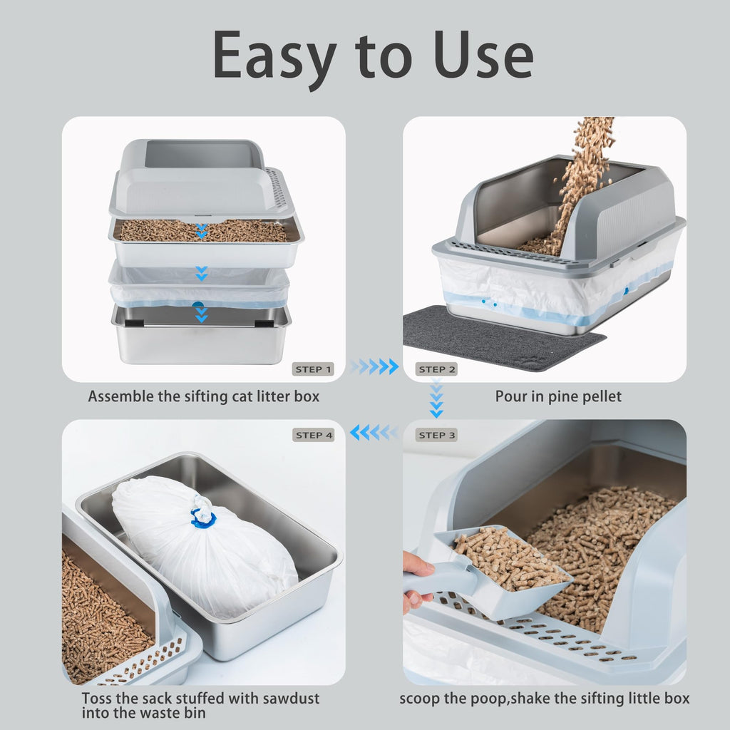 Stainless Steel Sifting Litter Box with Lid G23315