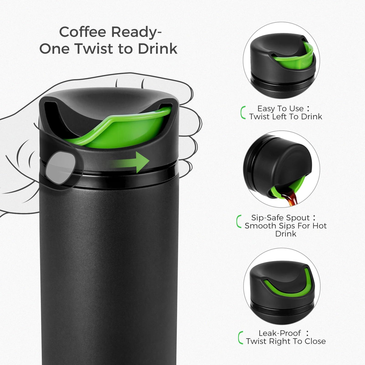 16 oz Insulated Stainless Steel Travel Coffee Mug with Lid K165