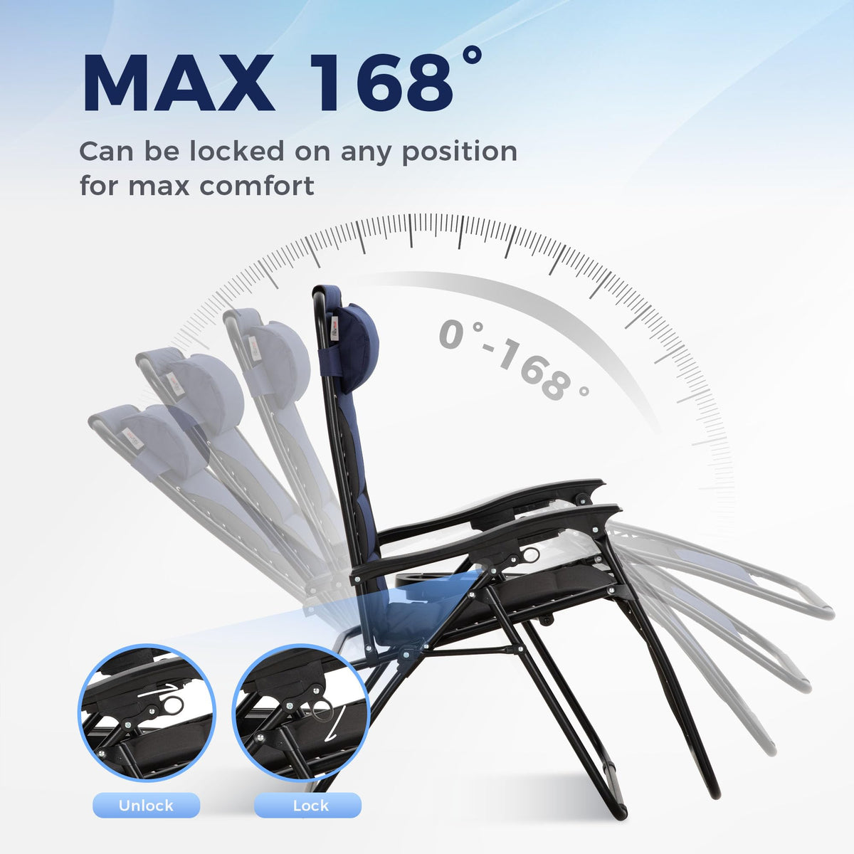 Foldable Zero Gravity Chair Set of 2 Blue I71868