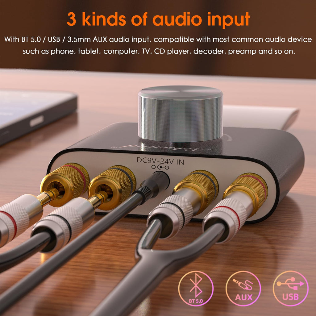 Mini Bluetooth 5.0 Stereo Power Amplifier 50W×2 Black L83786