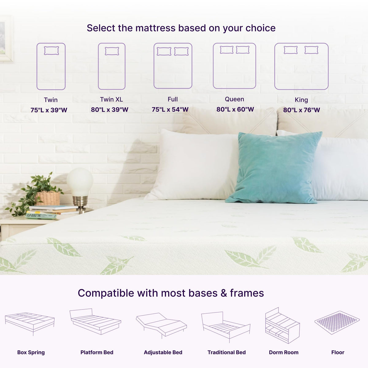 Twin Size 6 Inch Green Tea Memory Foam Mattress S288874