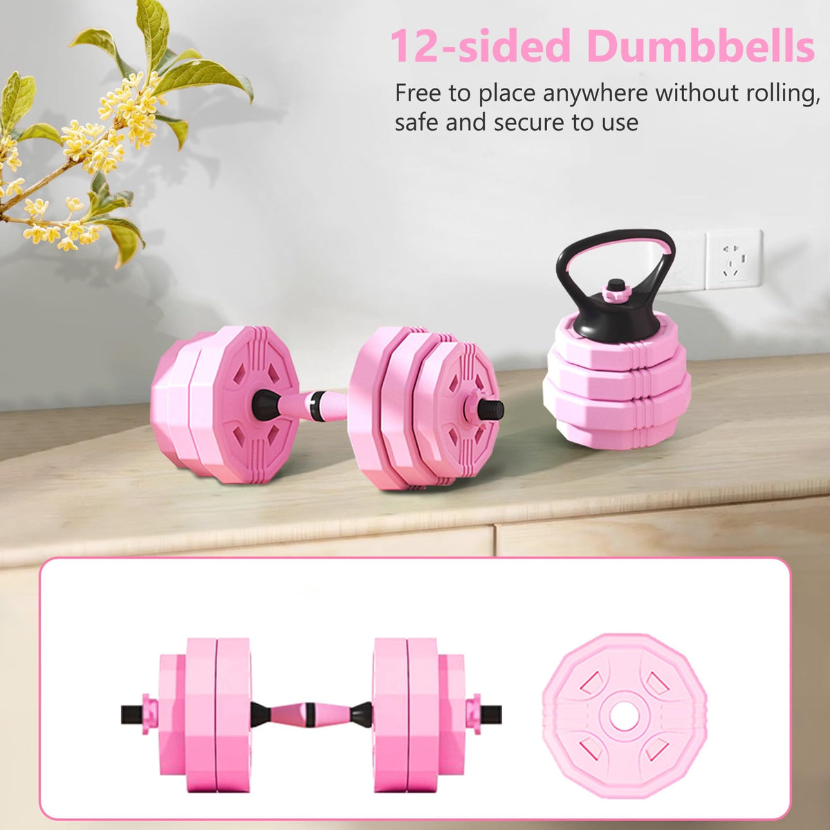 Adjustable Dumbbells Set 2 in 1 Free Weights Dumbbell Barbell Set H122