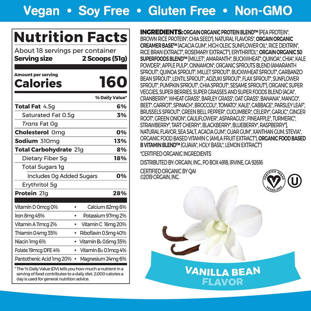 Organic Vegan Protein Powder + Greens Vanilla Bean L762